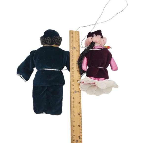 East European Cloth Folkk‎ Dolls Set Of  2 Collectibles Boy & Girl Vtg Velvet - Picture 4 of 6